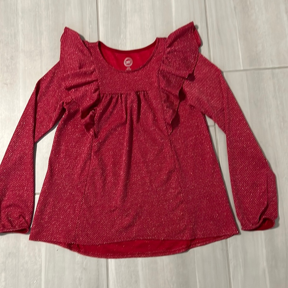 Girls Sparkle Red Ruffle Shirt